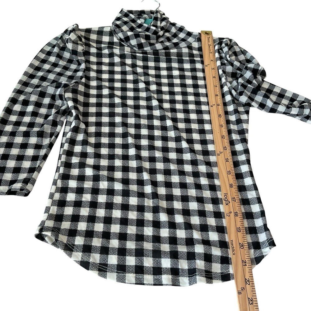 Free People Black White Gingham Mock Neck Puff Sleeve Top Size S - Picture 6 of 8